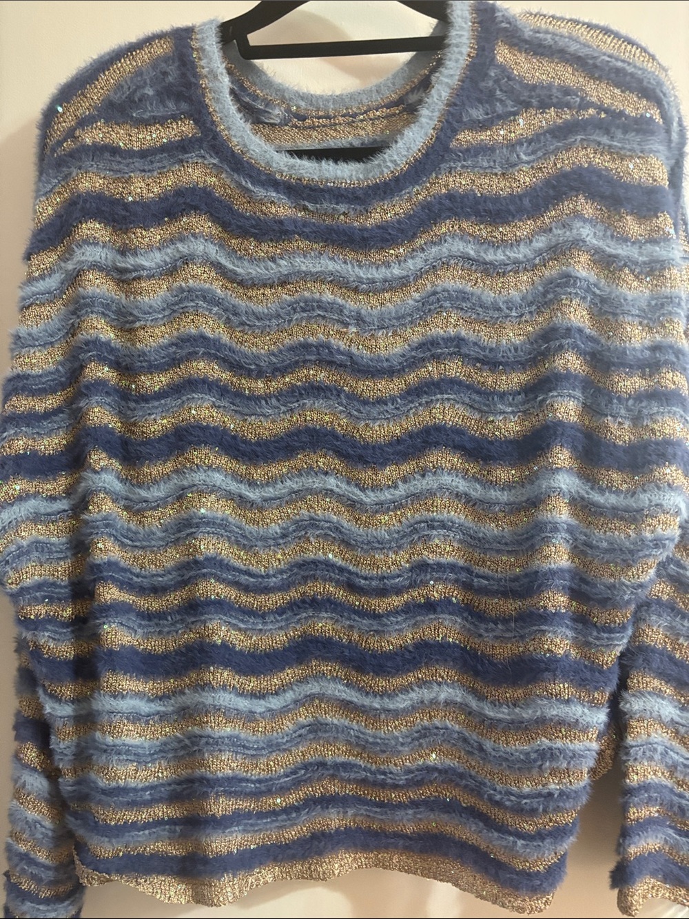 Blue and Gold Striped Fuzzy Sweater